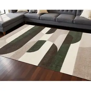 Photo of Cream Green And Brown Geometric Area Rug
