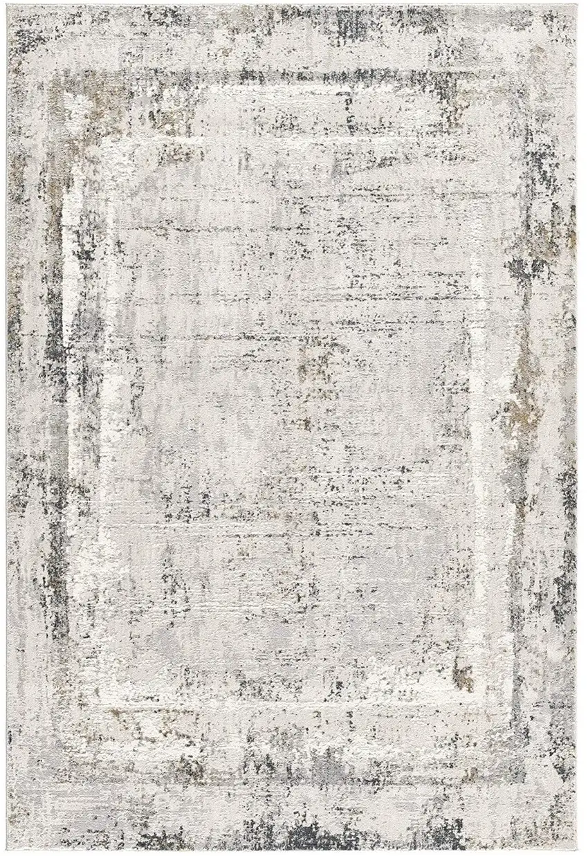 Gray and Ivory Abstract Power Loom Area Rug Photo 2