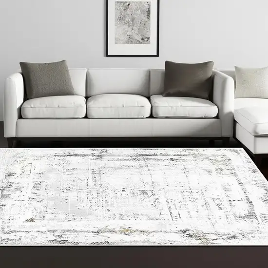 Gray and Ivory Abstract Power Loom Area Rug Photo 1