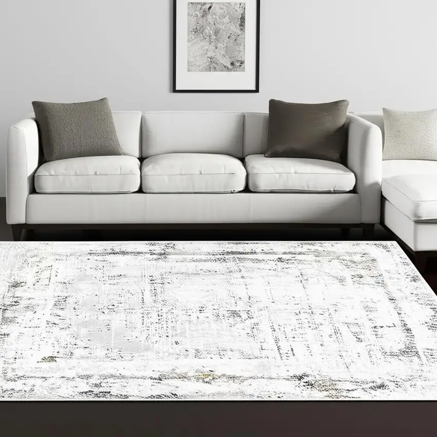 Gray and Ivory Abstract Power Loom Area Rug Photo 1