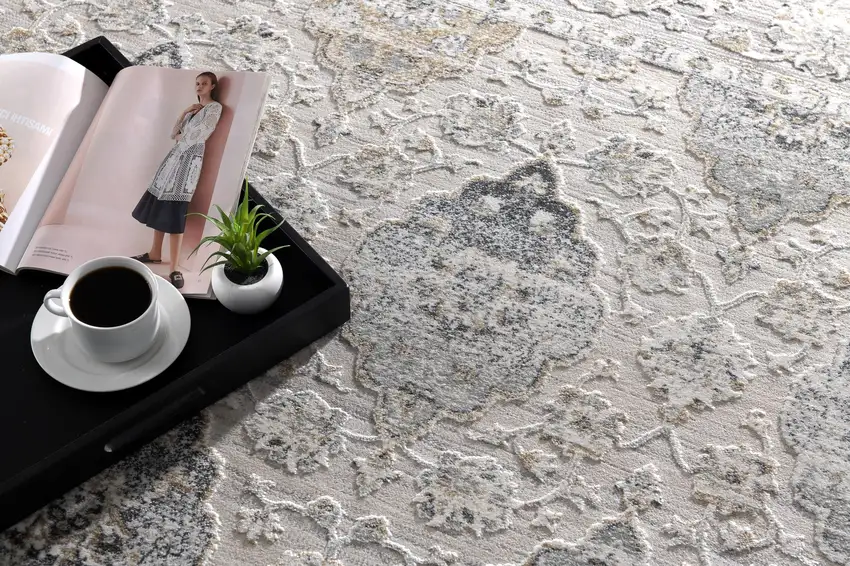 Cream Grey Oriental Area Rug Photo 6