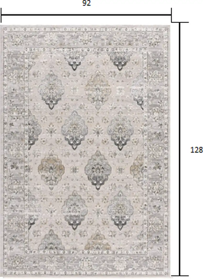 Cream Grey Oriental Area Rug Photo 3