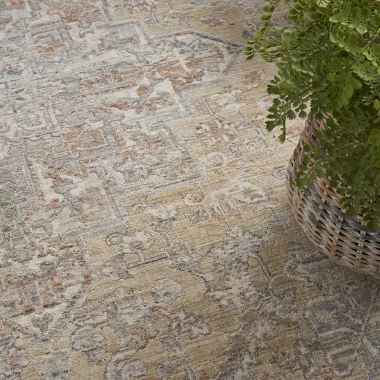Cream Ivory And Brown Medallion Distressed Area Rug With Fringe Photo 8