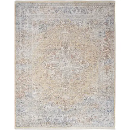 Cream Ivory And Brown Medallion Distressed Area Rug With Fringe Photo 7