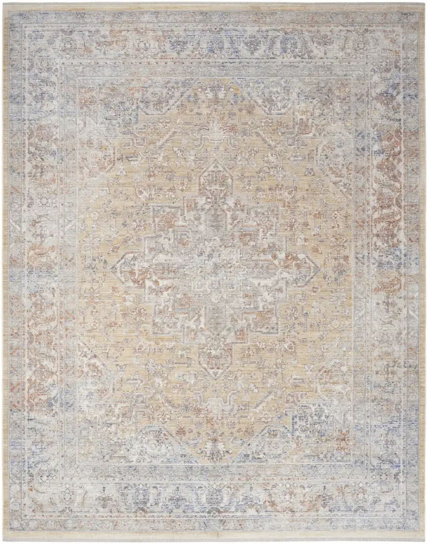 Cream Ivory And Brown Medallion Distressed Area Rug With Fringe Photo 7