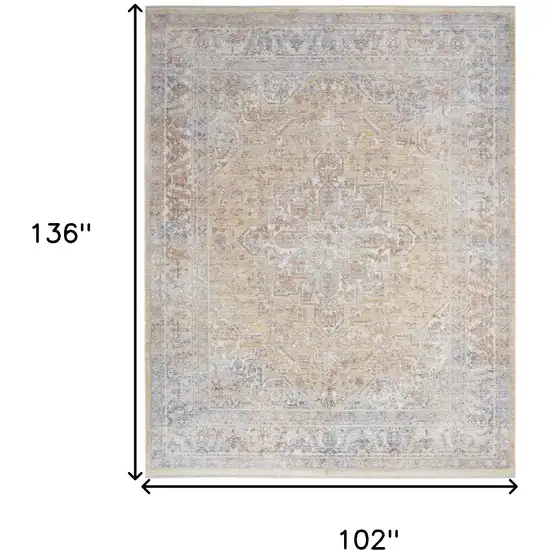 Cream Ivory And Brown Medallion Distressed Area Rug With Fringe Photo 3