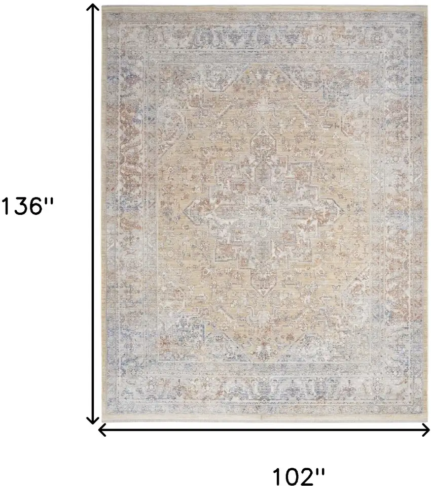 Cream Ivory And Brown Medallion Distressed Area Rug With Fringe Photo 3