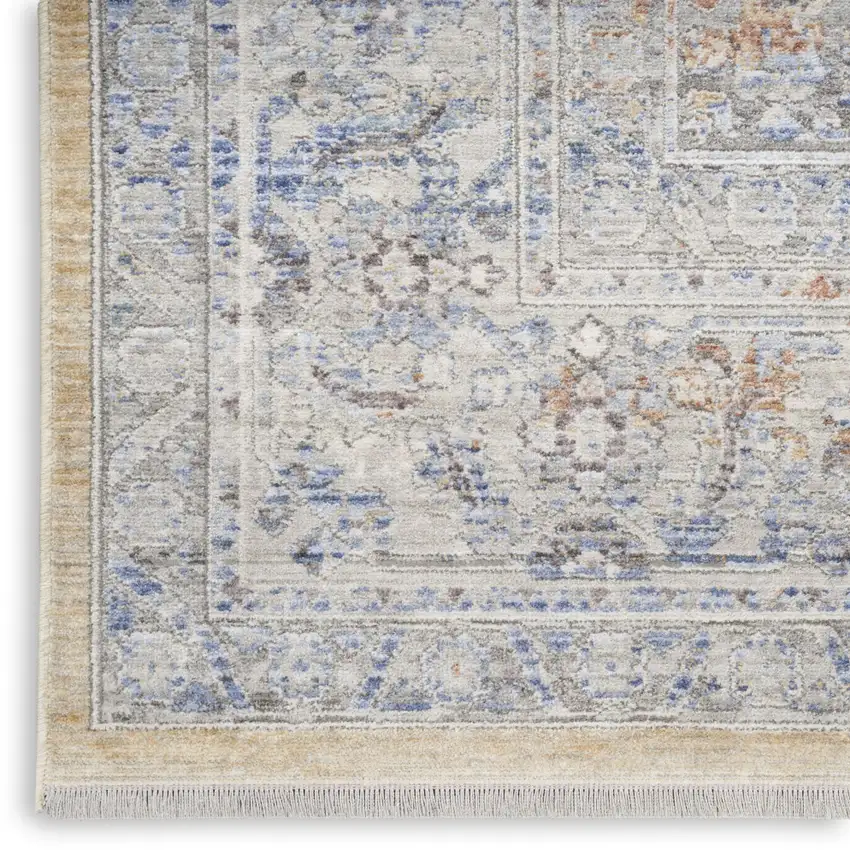 Cream Ivory And Brown Medallion Distressed Area Rug With Fringe Photo 9