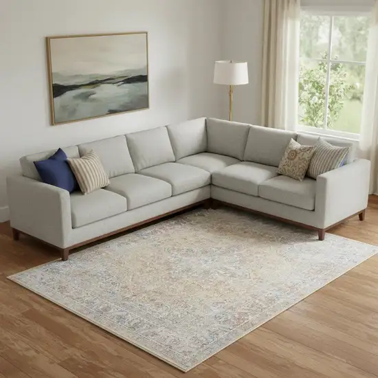 Cream Ivory And Brown Medallion Distressed Area Rug With Fringe Photo 1