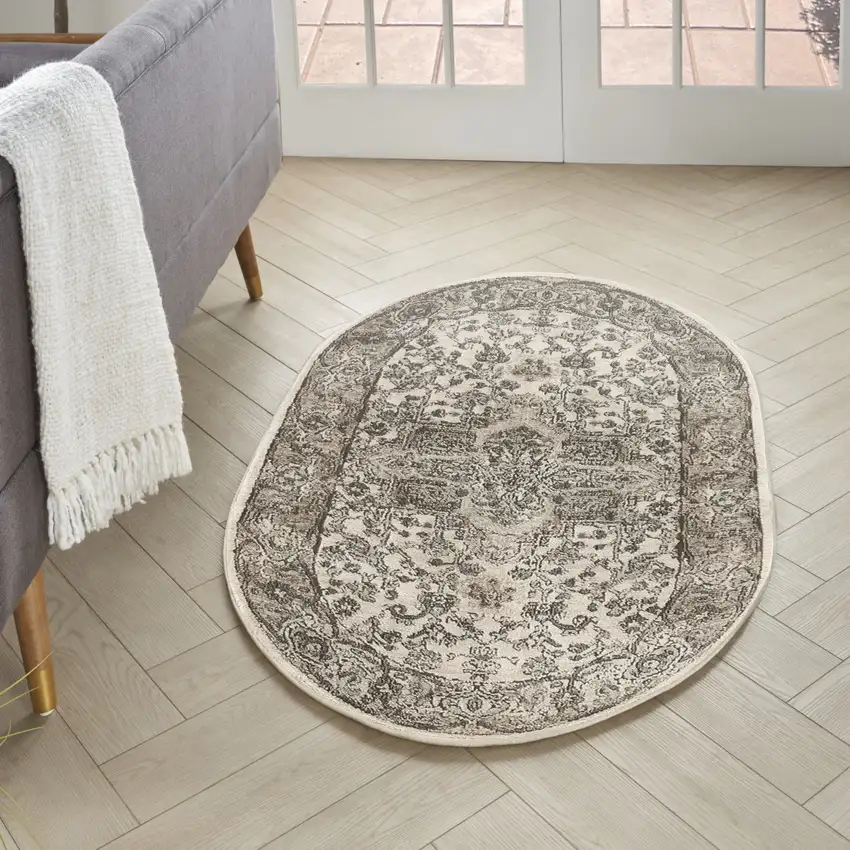 Cream Medallion Power Loom Area Rug Photo 4