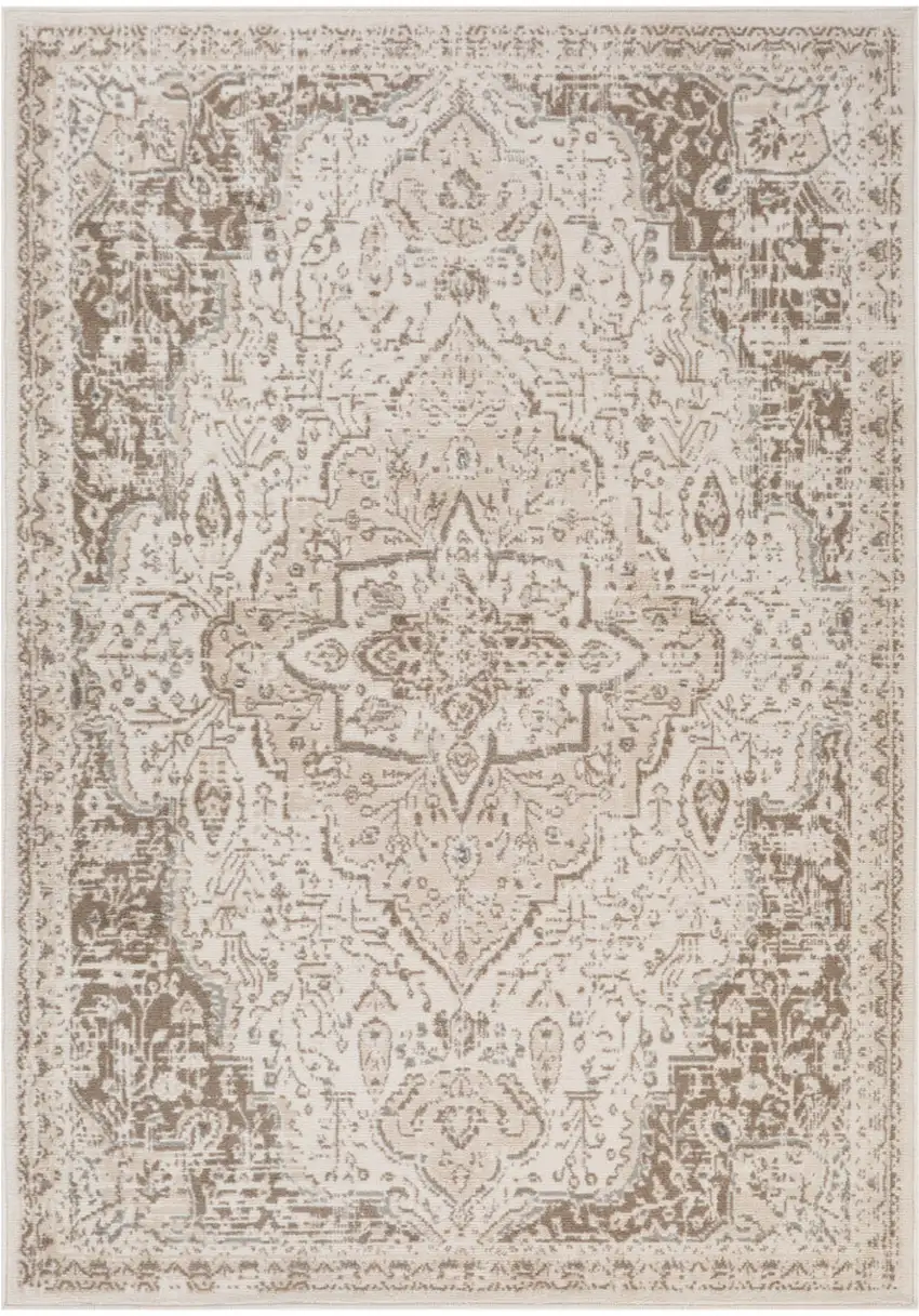 Cream Medallion Power Loom Area Rug Photo 1