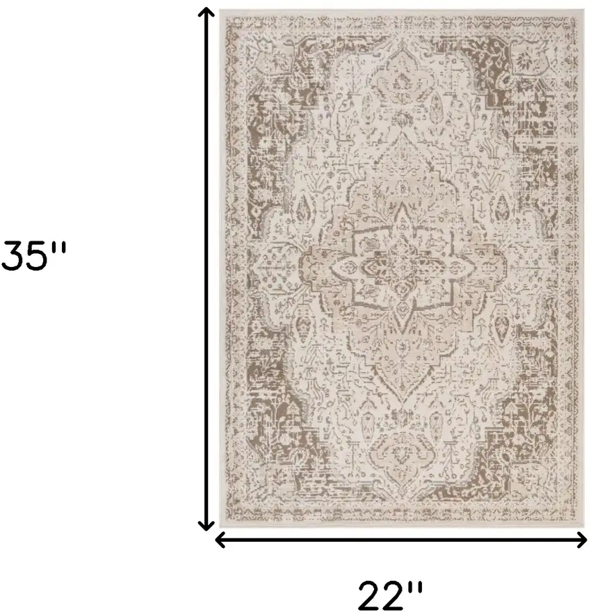Cream Medallion Power Loom Area Rug Photo 6
