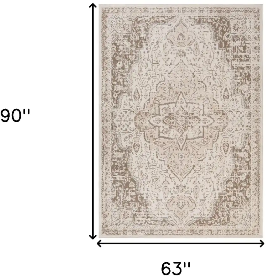 Cream Medallion Power Loom Area Rug Photo 6