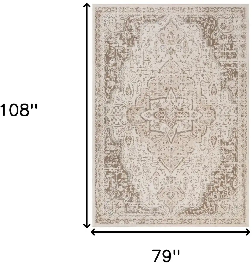 Cream Medallion Power Loom Area Rug Photo 6