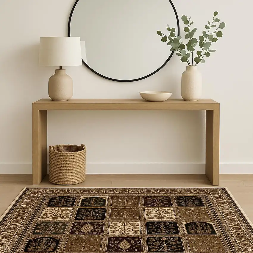 Beige and Black Oriental Power Loom Area Rug Photo 1