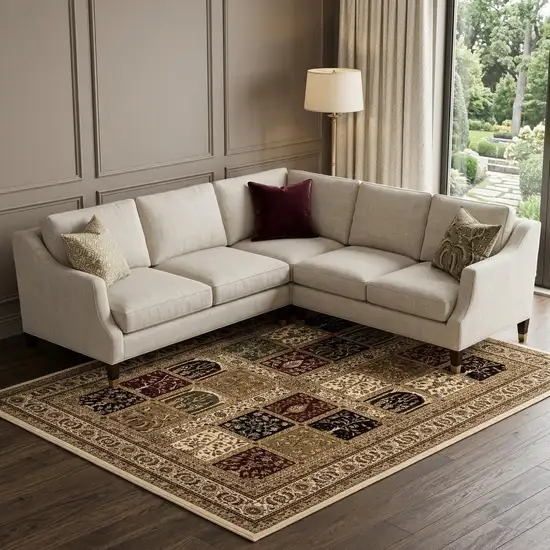 Beige and Black Oriental Power Loom Area Rug Photo 1