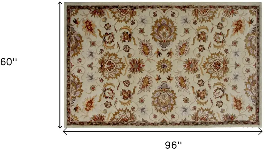 Cream Oriental Hand Tufted Non Skid Area Rug Photo 7