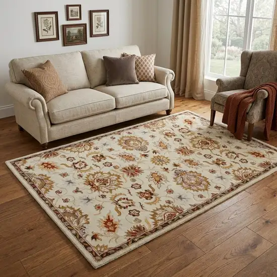 Cream Oriental Hand Tufted Non Skid Area Rug Photo 1