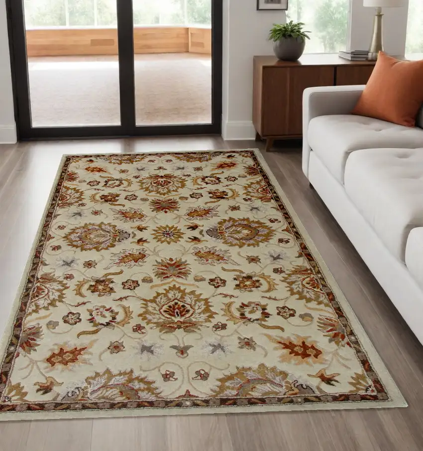 Cream Oriental Hand Tufted Non Skid Area Rug Photo 1