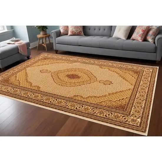 Beige and Ivory Oriental Power Loom Area Rug Photo 1