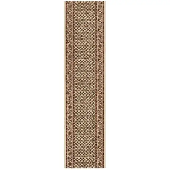 13' Beige And Ivory Oriental Runner Rug Photo 2