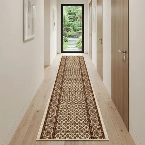 20' Beige And Ivory Oriental Runner Rug Photo 1