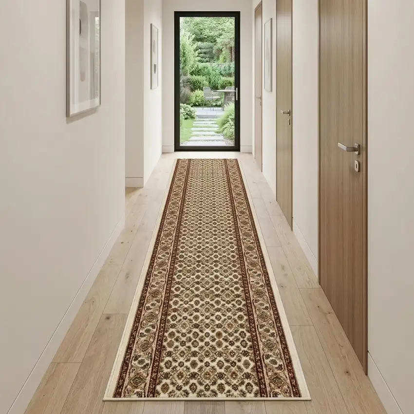 20' Beige And Ivory Oriental Runner Rug Photo 1