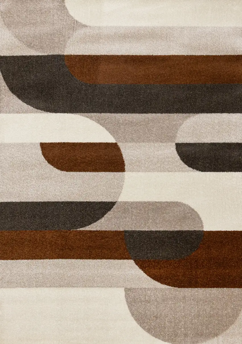 Cream Red And Brown Geometric Area Rug Photo 2