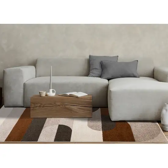 Cream Red And Brown Geometric Area Rug Photo 5