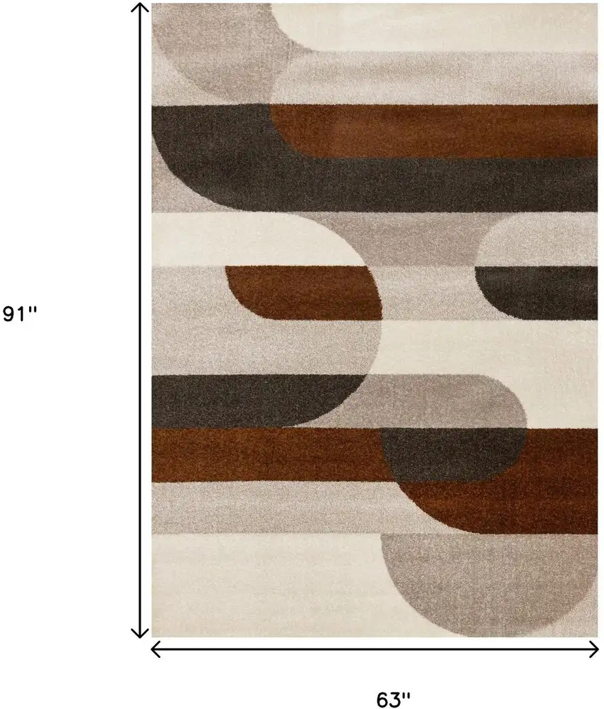 Cream Red And Brown Geometric Area Rug Photo 3