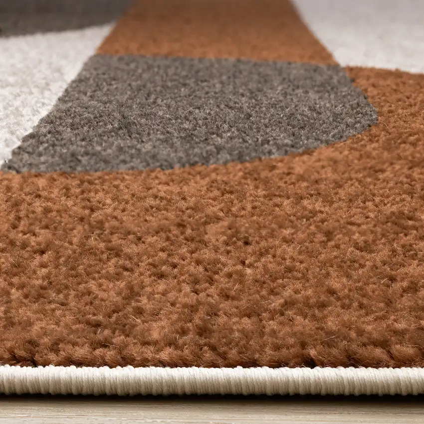 Cream Red And Brown Geometric Area Rug Photo 8