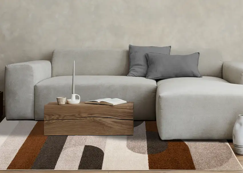 Cream Red And Brown Geometric Area Rug Photo 6