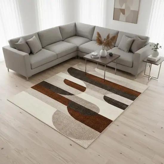 Cream Red And Brown Geometric Area Rug Photo 1