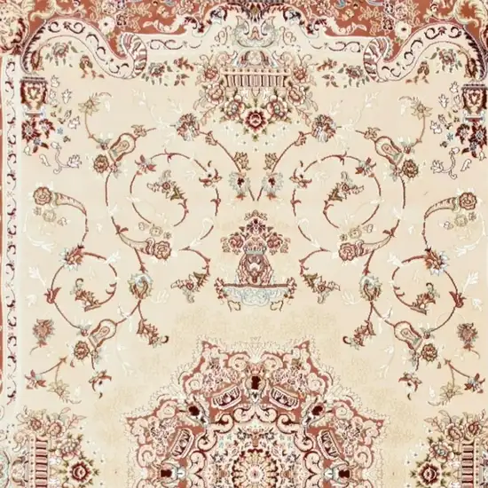 Orange and Ivory Oriental Power Loom Area Rug Photo 3