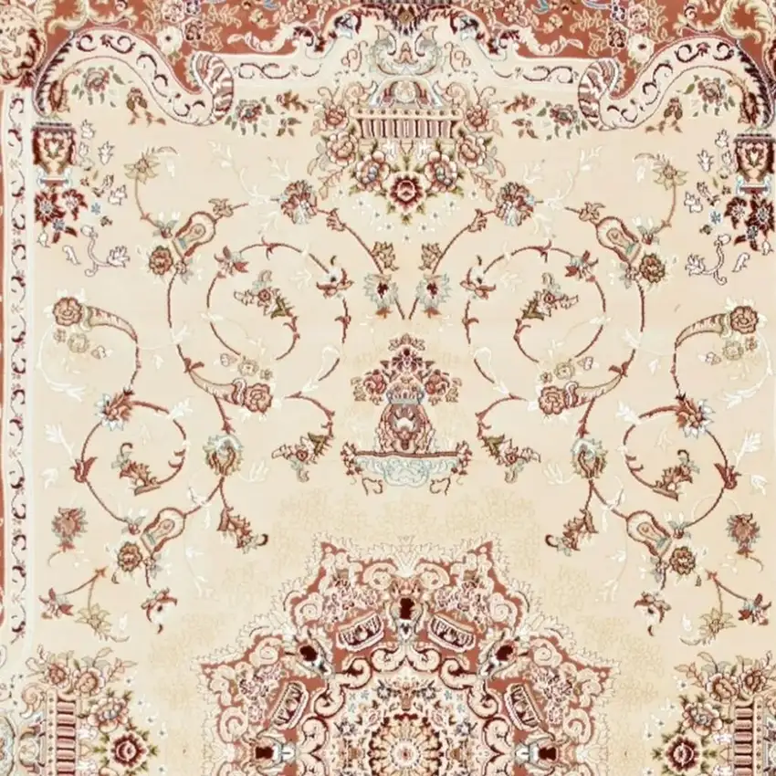 Orange and Ivory Oriental Power Loom Area Rug Photo 3