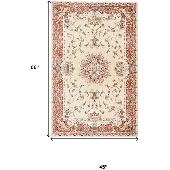 Orange and Ivory Oriental Power Loom Area Rug Photo 6