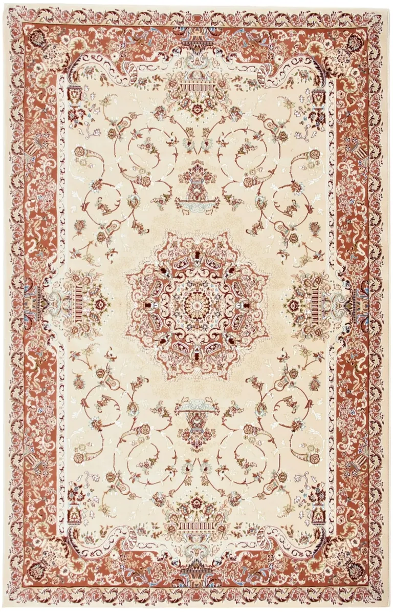 Cream Rose Traditional Pattern Area Rug Photo 4