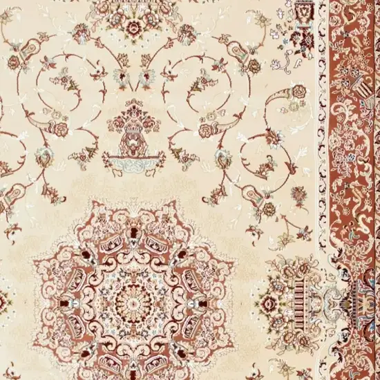 Orange and Ivory Oriental Power Loom Area Rug Photo 6