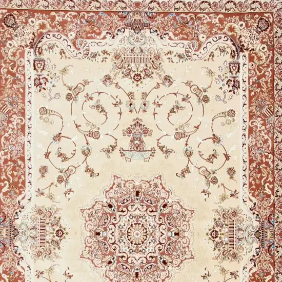 Orange and Ivory Oriental Power Loom Area Rug Photo 7