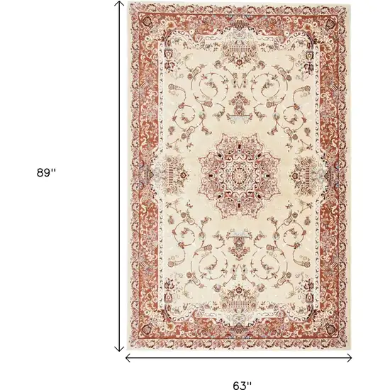 Orange and Ivory Oriental Power Loom Area Rug Photo 3
