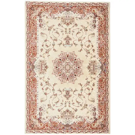 Orange and Ivory Oriental Power Loom Area Rug Photo 2
