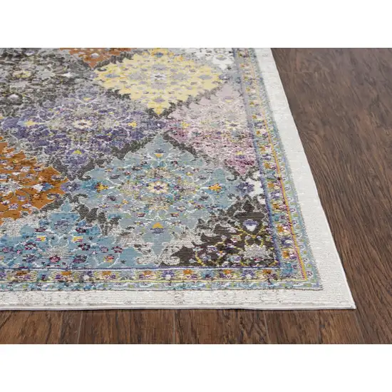 Cream Rust Gold And Blue Diamond Area Rug Photo 3