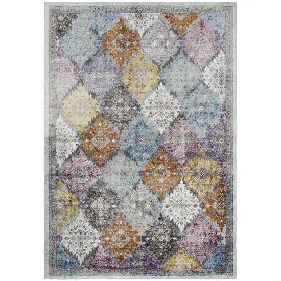 Cream Rust Gold And Blue Diamond Area Rug Photo 2