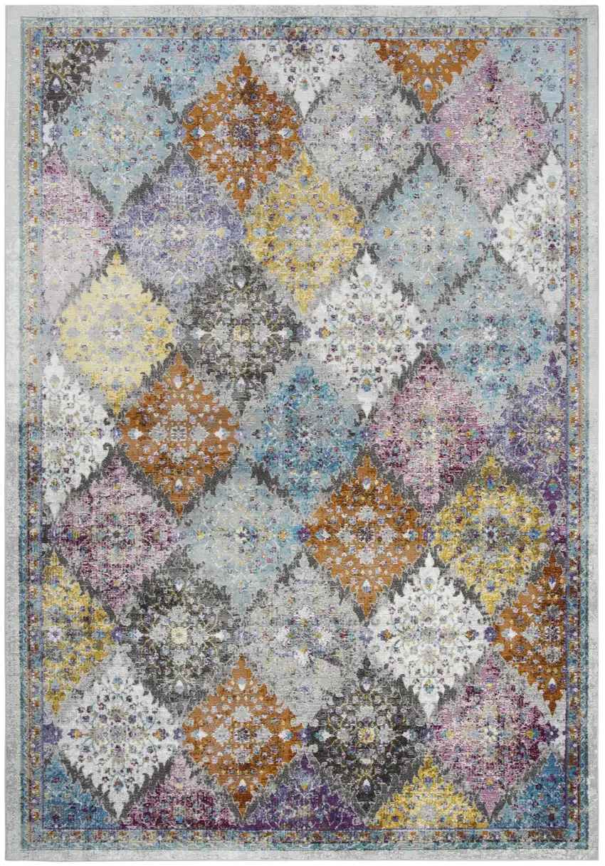 Cream Rust Gold And Blue Diamond Area Rug Photo 2