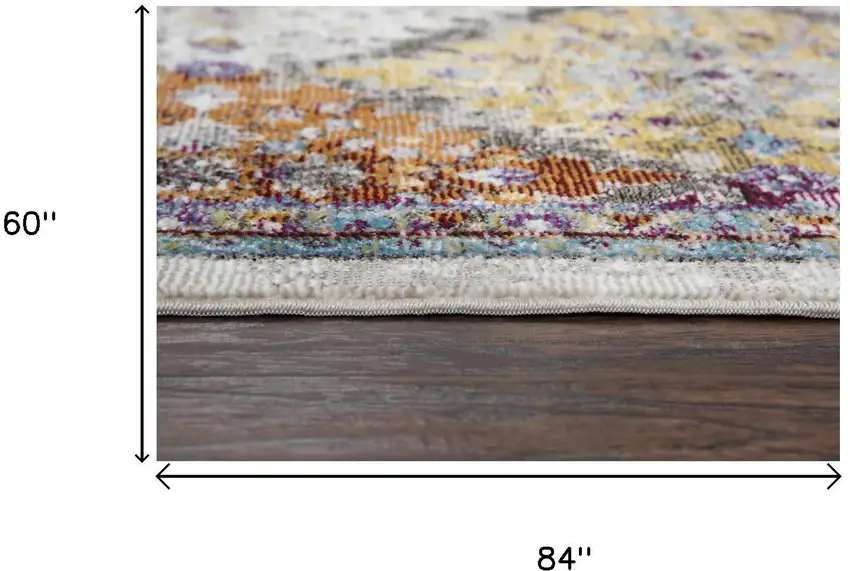 Cream Rust Gold And Blue Diamond Area Rug Photo 6
