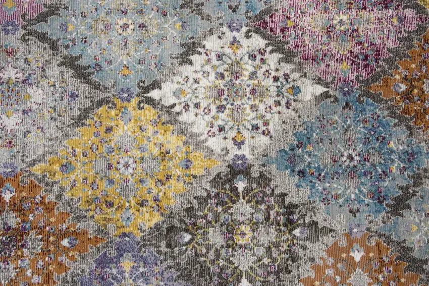 Cream Rust Gold And Blue Diamond Area Rug Photo 5