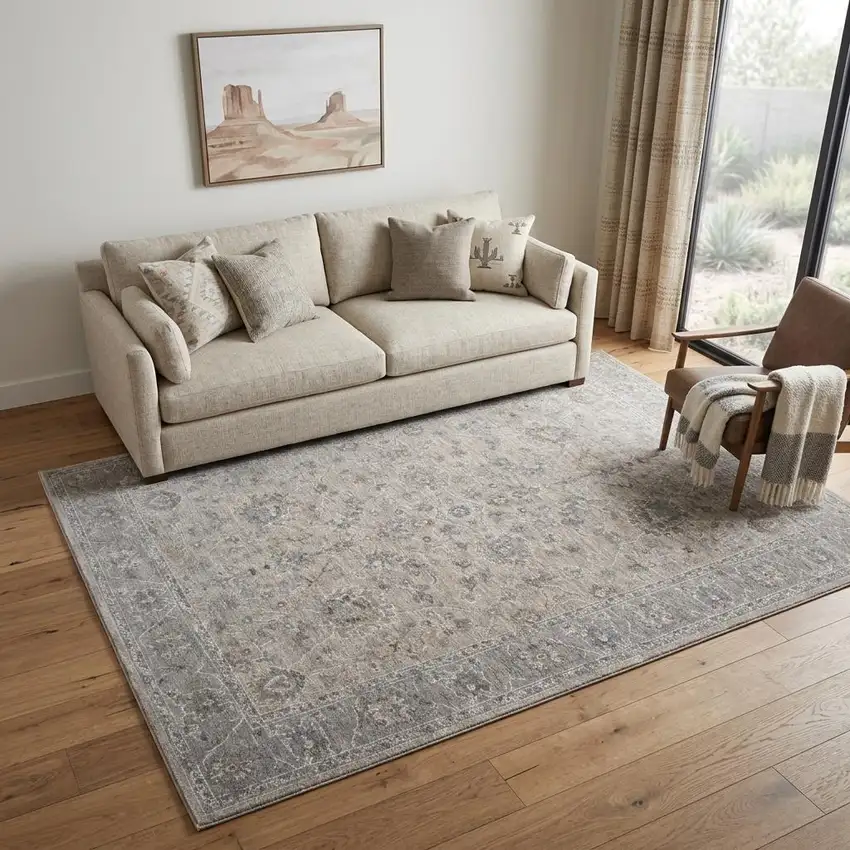 Cream Southwestern Power Loom Stain Resistant Area Rug Photo 1