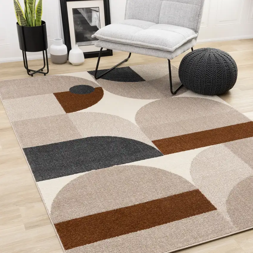 Cream Taupe And Red Geometric Area Rug Photo 5