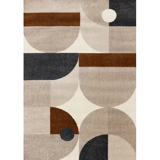 Cream Taupe And Red Geometric Area Rug Photo 4