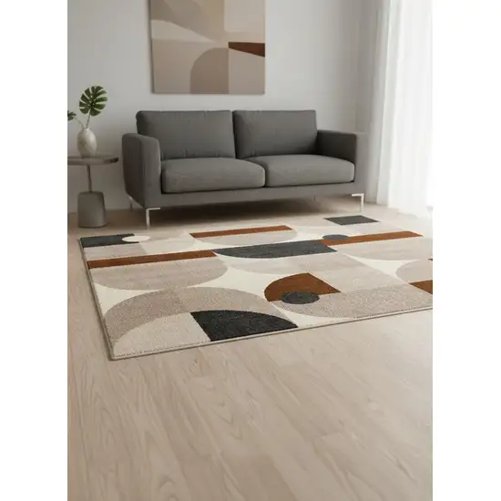 Cream Taupe And Red Geometric Area Rug Photo 1